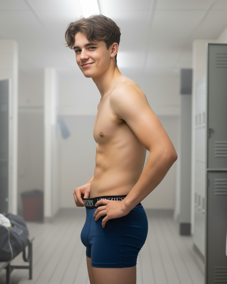 Alex M wearing blue Menzies boxer briefs